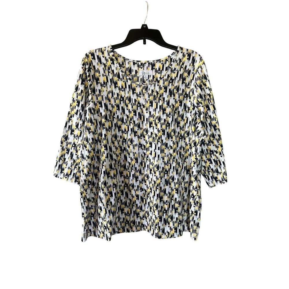 Denim & Co Active 3/4 Sleeve Top 1X Multicolor Geometric